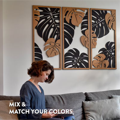 Anpassungsfähige Monstera Dekoration in 3 Platten Holzrahmen enthalten für Pflanzenwandkunst