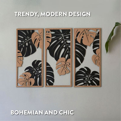 Anpassungsfähige Monstera Dekoration in 3 Platten Holzrahmen enthalten für Pflanzenwandkunst
