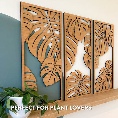 Anpassungsfähige Monstera Dekoration in 3 Platten Holzrahmen enthalten für Pflanzenwandkunst