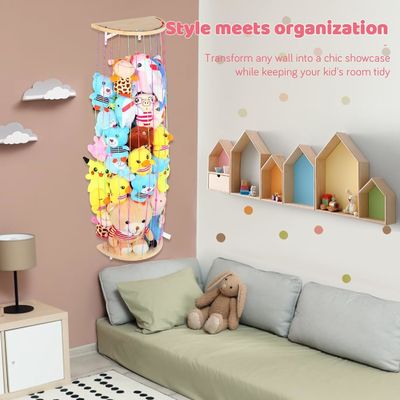 Holz Halbkreis Design Wand hängende Plush-Spielzeug-Organisator für gefüllte Tierlager