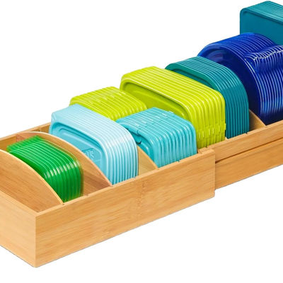 Holz Bambus Erweiterbarer 13-27 "Lebensmittellagerbehälter Organisator für Küche OEM Essen