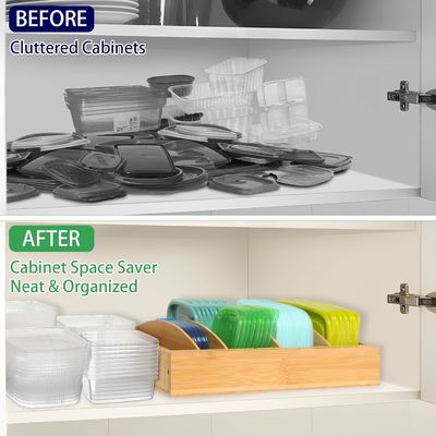 Holz Bambus Erweiterbarer 13-27 "Lebensmittellagerbehälter Organisator für Küche OEM Essen