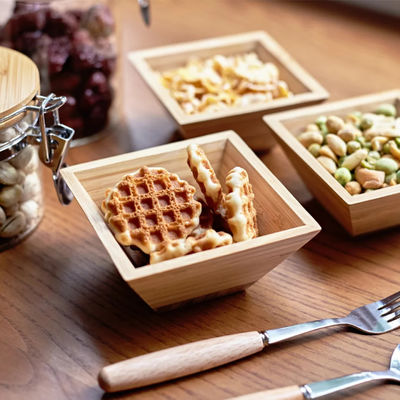 Holz Salat Schüssel Set mit natürlichen Bambus Quadratschüsseln und Trockenfrüchte Organisator