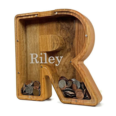 Englische Buchstaben Holz-Schweinchen-Bank Personalisierte Alphabet-Geld-Bank 1,75 Zoll dick