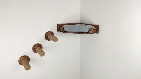 Haushalt Wandmontierte Katze Spielhaus mit Turm Katzenbett in Naturholzfarbe