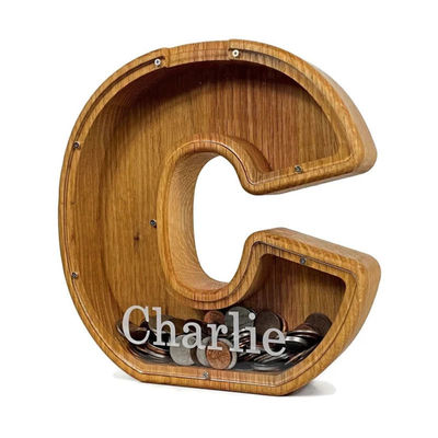 Große Geldkiste mit persönlichem Alphabet Custom Logo akzeptiert Holz-Schweinchenbank