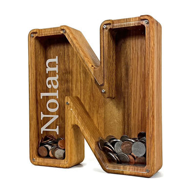 Große Geldkiste mit persönlichem Alphabet Custom Logo akzeptiert Holz-Schweinchenbank