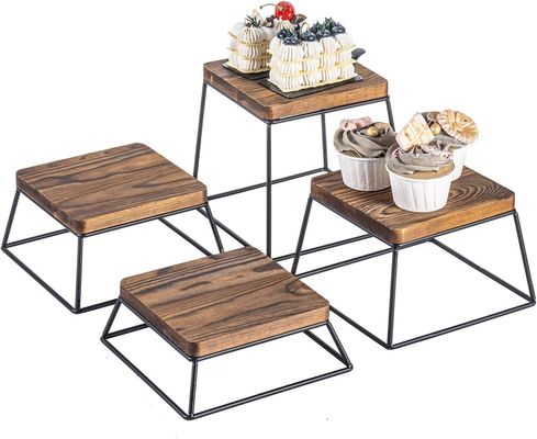 Hochmenge Brannte Holz Schwarzmetall Draht Quadratisch Lebensmittel Anzeige Holz-Pizza-Stände