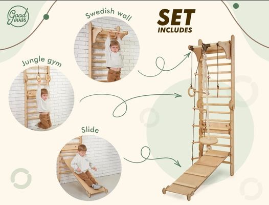 202405 Schwedische Leiter 4in1 Kleinkinder Klettergymnasium mit Dreieckskletter und Kindertisch