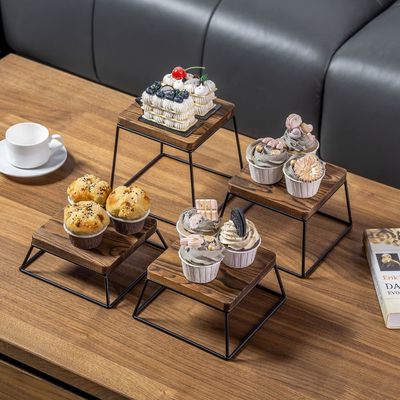 Hochmenge Brannte Holz Schwarzmetall Draht Quadratisch Lebensmittel Anzeige Holz-Pizza-Stände