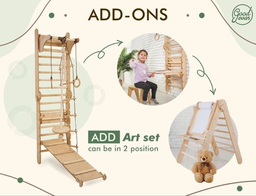 202405 Schwedische Leiter 4in1 Kleinkinder Klettergymnasium mit Dreieckskletter und Kindertisch