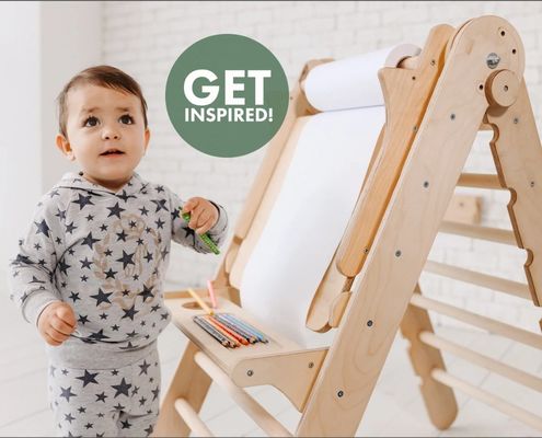 202405 Schwedische Leiter 4in1 Kleinkinder Klettergymnasium mit Dreieckskletter und Kindertisch