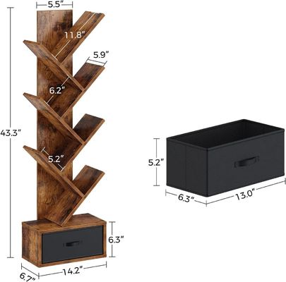 Handgefertigte 7-Schicht Industrielle rustikale Vintage-Lagerregal Baum Bücherregal mit offenen Regalen