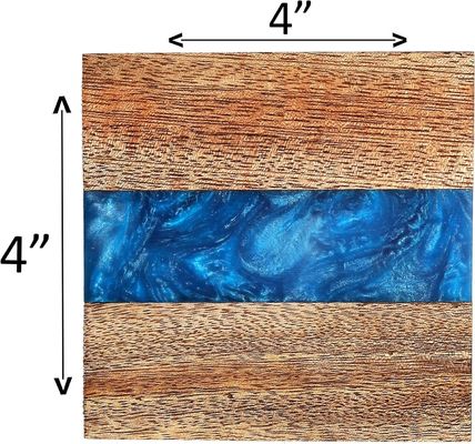 Modern Ocean Blue Epoxidholz-Rasinen-Coaster mit Halter Die perfekte Wahl für jedes Haus