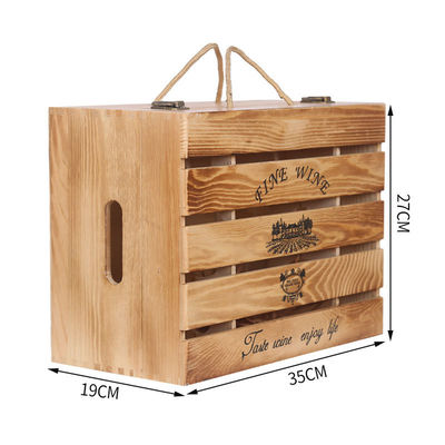 Custom Logo akzeptabel Custom Handgefertigt 6 Flaschen Holzwein Geschenkboxen Hinged Box