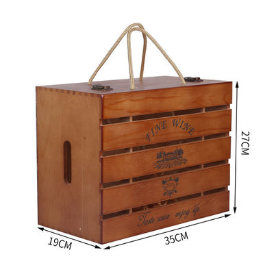 Custom Logo akzeptabel Custom Handgefertigt 6 Flaschen Holzwein Geschenkboxen Hinged Box