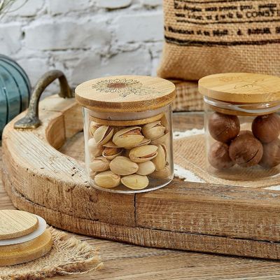 Holz einfache Farbe Bambus-Glasdeckel mit Silikon-Siegelringe Einfach offenes Ende Design