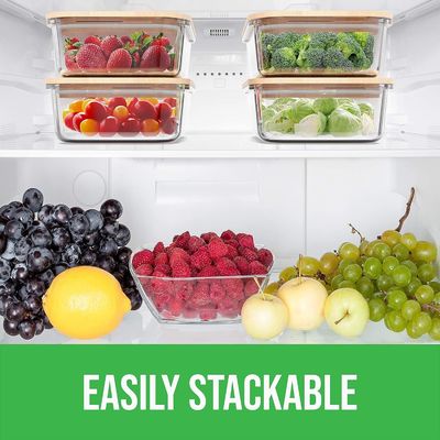 Bequeme 4-pack-Glas-Lebensmittelbehälter mit Bambusdeckeln Einfaches offenes Design