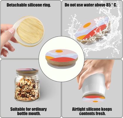8 Silikon-Siegelringe mit farbenfrohen Boho-Mustern und Bambusdeckeln
