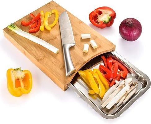 Stylische Bambus-Schnittplatte mit Tablett und Schublade 13,4 x 9,4 x 1,6 Zoll