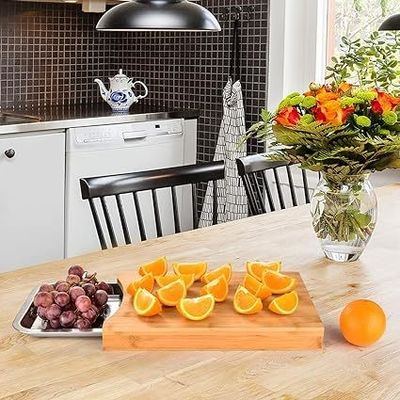 Stylische Bambus-Schnittplatte mit Tablett und Schublade 13,4 x 9,4 x 1,6 Zoll