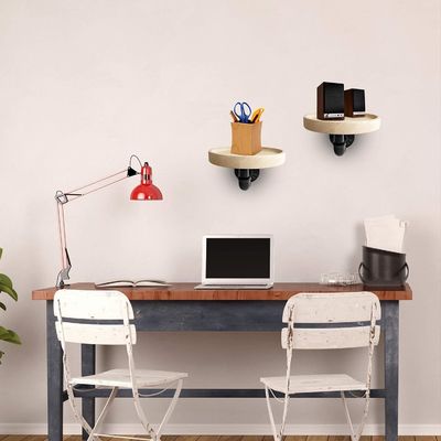 Postverpackung N Kleine runde schwimmende Eckregale aus massivem Holz für die Einrichtung von Wohnzimmern