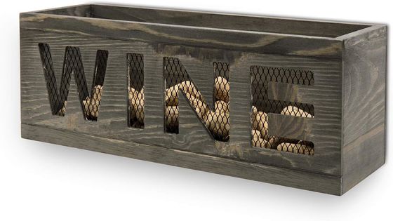 Speichern Sie Raum Wandmontiert Vintage Grau Wettered Holz Offene Top Korkenhalter Holzkiste mit Metalldrahtnetz