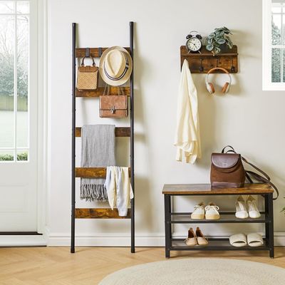 202405 Badezimmerdeckenleiter Wandlehnen Metallhalterregal mit Haken und Druck verbrannt