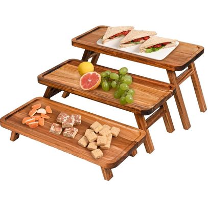 3 Stufe Holz Cupcake Tower Display Stand Akazienholz Klappschachtel für Teil