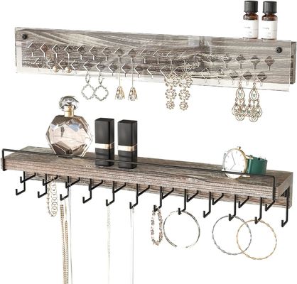 Maßgeschneiderte Landhaus Holz Ohrring Display und klare Acryl Halskette Wand Mount Halter