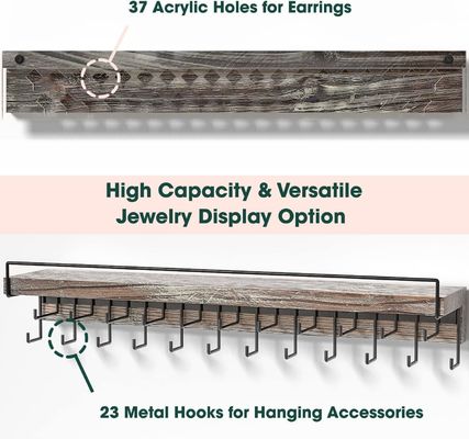 Maßgeschneiderte Landhaus Holz Ohrring Display und klare Acryl Halskette Wand Mount Halter