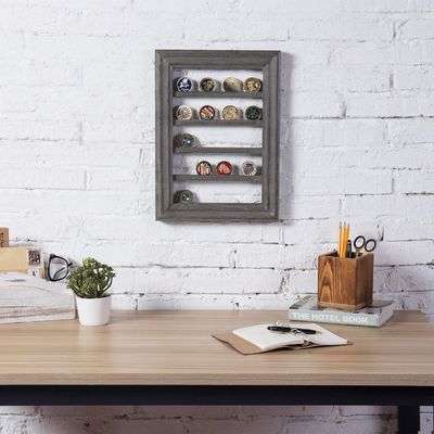 5-Tier Vintage Grau Holz Druck Verbrannte Herausforderung Münze Display Rack für Wandmontage