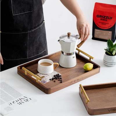 Rustikale Messinggriffe Walnussholz Kaffeetafel Serviertisch für Desserts Kuchen Teetränke Handgefertigt