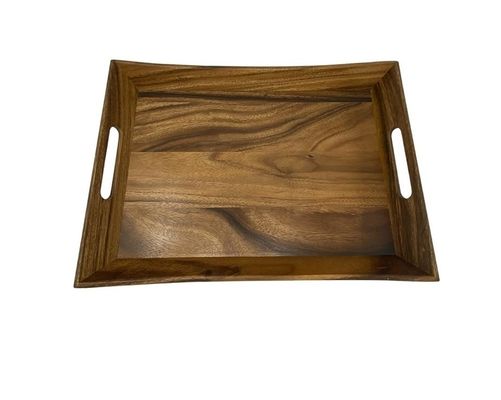 19.88 X 14 X 2,5 Zoll Acacia geschwungener Servierteller Set mit Griff Logo für Geschenkgeschäfte