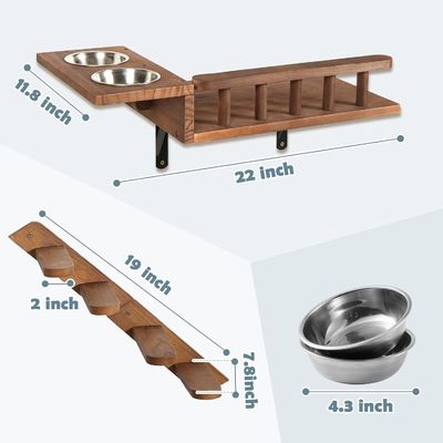 Abschied nehmen von Unordentlichen Böden Wandmontiertes Katzenfütterungsregal mit Leiter und 2 Schalen