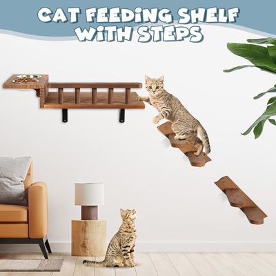 Abschied nehmen von Unordentlichen Böden Wandmontiertes Katzenfütterungsregal mit Leiter und 2 Schalen