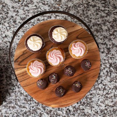 Wie Sie wünschen 2 Stufe Holz servieren Tablett mit Metall Halter Kuchen Dessert Anzeige