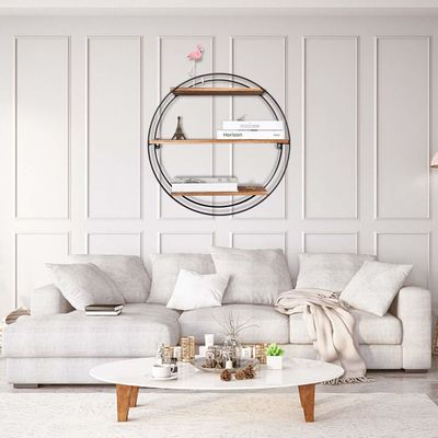 Schwebendes Hochregal für Bilderrahmen und Ausstellungsregalen in Holzmetall