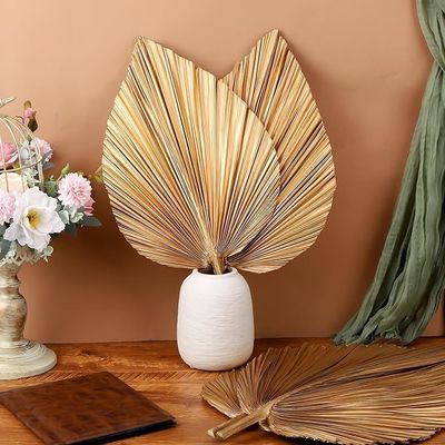 Vitalucks Logo Umweltschonend Kompostierbar Hand 4 Stück großes Naturgold Trockene Palmenblätter