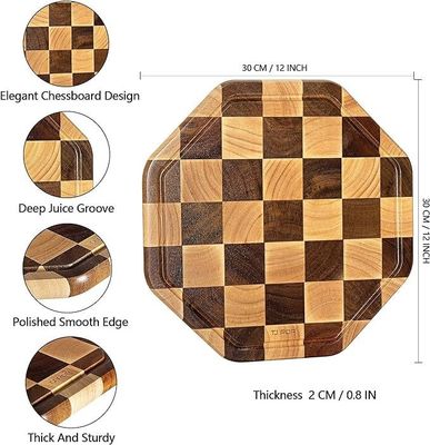 12X12X0.8 Zoll Acacia Holz Schnitt Oktagon Servieren Brett mit Saft Rille