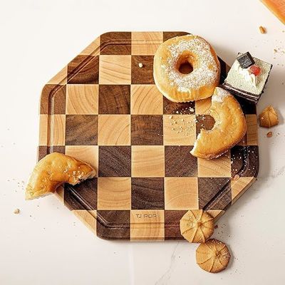 12X12X0.8 Zoll Acacia Holz Schnitt Oktagon Servieren Brett mit Saft Rille