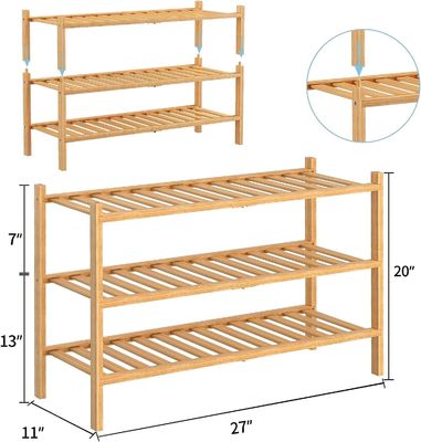 Multifunktions-Schuhregal aus Bambus mit drei Schichten für die individualisierte Lagerung