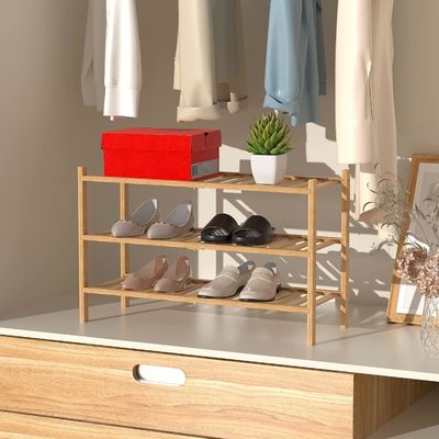 Multifunktions-Schuhregal aus Bambus mit drei Schichten für die individualisierte Lagerung