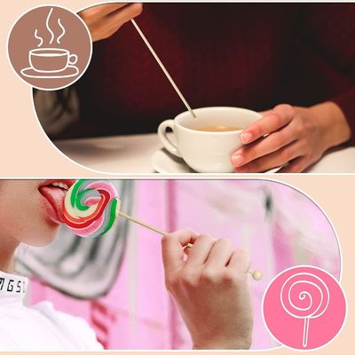 100 PCS 6 Zoll Rock Candy Sticks mit Ball Holz Swizzle Sticks Modernes und einfaches Design