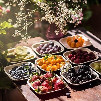 Romantic Square Biodegradable Areca Palm Leaf Holz Bambusplatte für Einwegparty