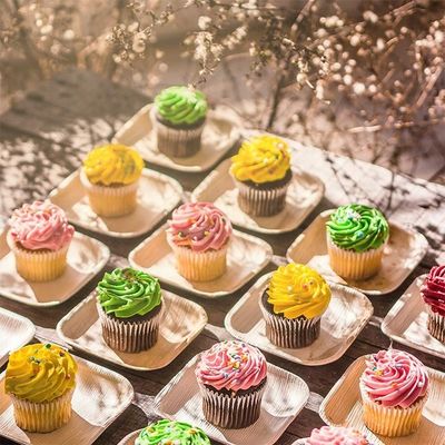 Romantic Square Biodegradable Areca Palm Leaf Holz Bambusplatte für Einwegparty