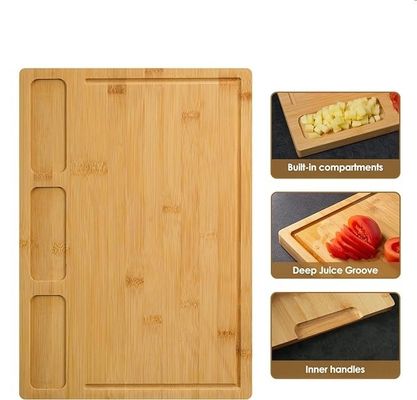 Populärer kundenspezifischer Service Bambus-Schnittbretter für die Küche Set von 3 mit Saft-Rohr