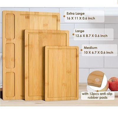 Populärer kundenspezifischer Service Bambus-Schnittbretter für die Küche Set von 3 mit Saft-Rohr