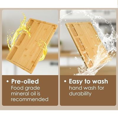 Populärer kundenspezifischer Service Bambus-Schnittbretter für die Küche Set von 3 mit Saft-Rohr