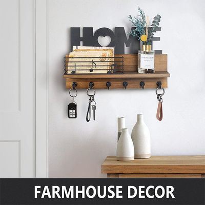 Personalisiertes Logo Rustikales Holz-Mail-Organisator mit Schlüsselhocken und Mail-Storage-Regal